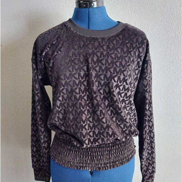 MICHAEL Michael Kors All Over Logo Velour Top Women’s Size XS - Black - Picture 2 of 7